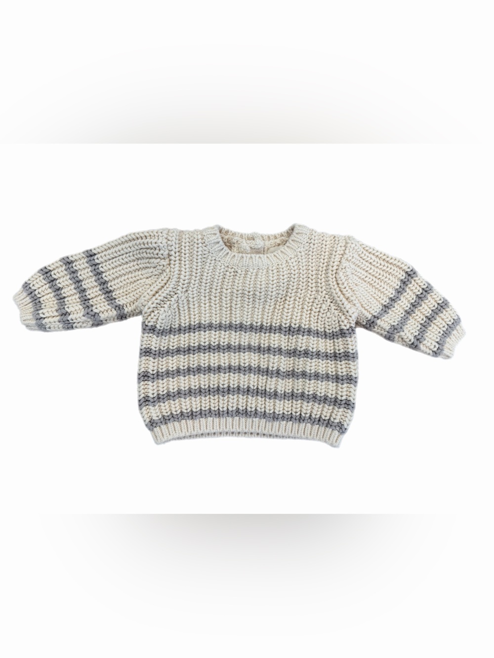 Quincy Mae Rex Cream and Gray Striped Crewneck Sweater - Size 3-6 months